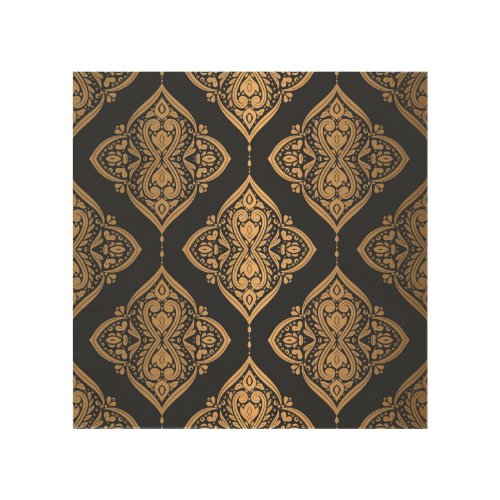 Gold Black Floral Ethnic Seamless Wood Wall Art