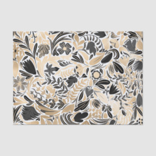 Gold Black Floral Leaves Illustration Pattern Tissue Paper