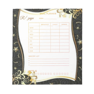 Gold Black floral meal planner Watercolor & White Notepad