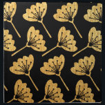 Gold & Black Floral Napkin<br><div class="desc">Modern gold "foil" flower pattern on black.</div>