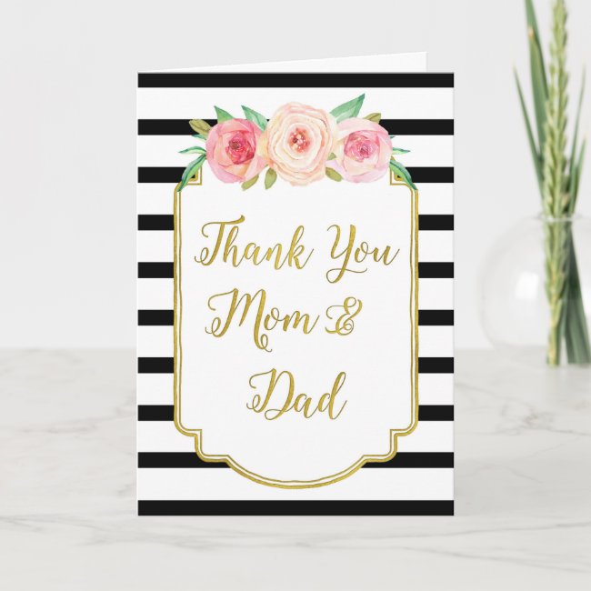 Gold Black Floral Parents Wedding Day Thank You