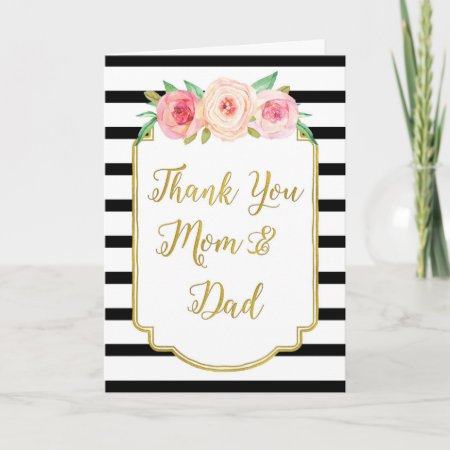 Gold Black Floral Parents Wedding Day Thank You