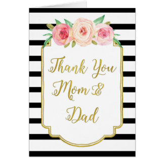 Gold Black Floral Parents Wedding Day Thank You