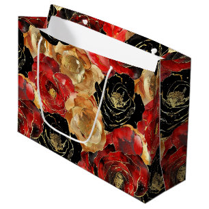Gold Black Floral Party Bridal Shower  Large Gift Bag
