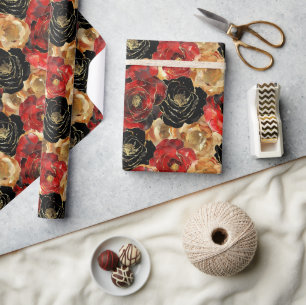 Gold Black Floral Party Bridal Shower  Wrapping Paper