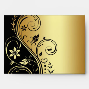 Gold & Black Floral Scroll Wedding Envelope