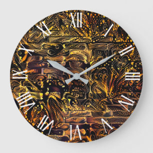 Gold Black Floral Wall Art Dream Large Clock