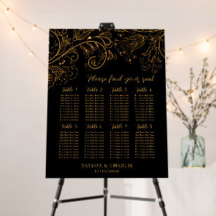 Gold Black Floral Wedding 8 Tables Seating Chart Foam Board