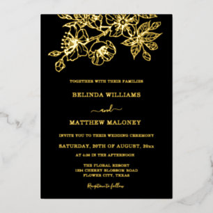 Gold Black Floral Wedding Foil Invitation