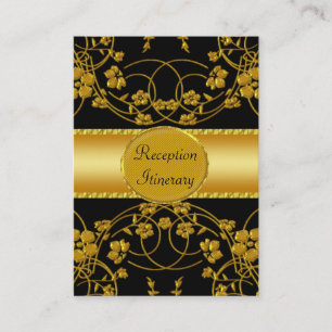 Gold & Black Floral Wedding Monogram Enclosure Card