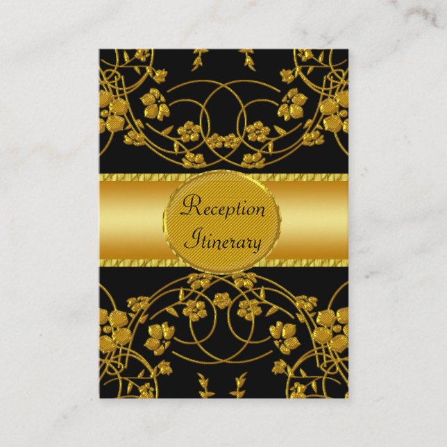 Gold & Black Floral Wedding Monogram Enclosure Card (Front)