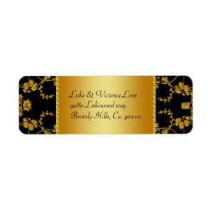 Gold & Black Floral Wedding Monogram Label