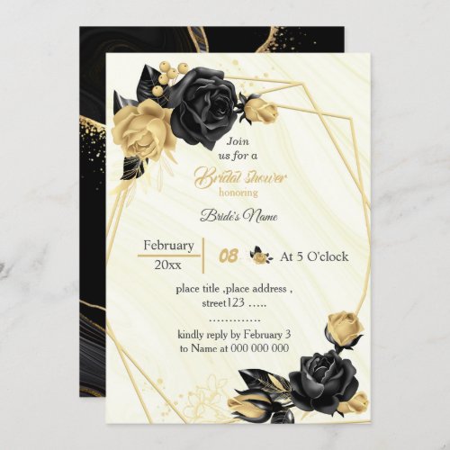 gold  black flowers geometric bridal shower invitation