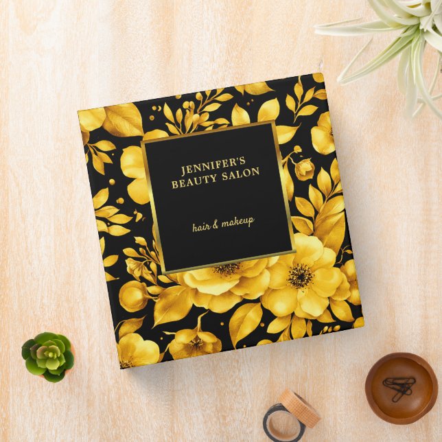 Gold black flowers professional appointment 3 ring binder (In Situ)