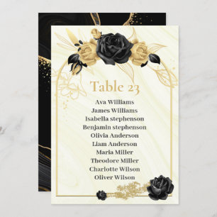 gold & black flowers seating chart table number