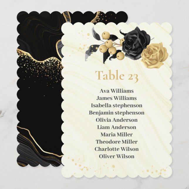 gold & black flowers seating chart table number (Front/Back)