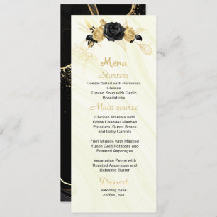 gold & black flowers wedding menu