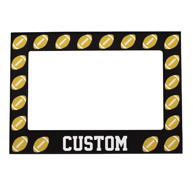 Gold & Black Football Custom Team or Player Name Magnetic Frame (Front)