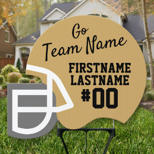 Gold Black Football Mascot Name Number Helmet Sign