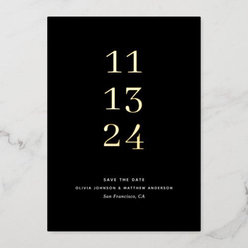 Gold black formal minimalist wedding Save the Date Foil Invitation