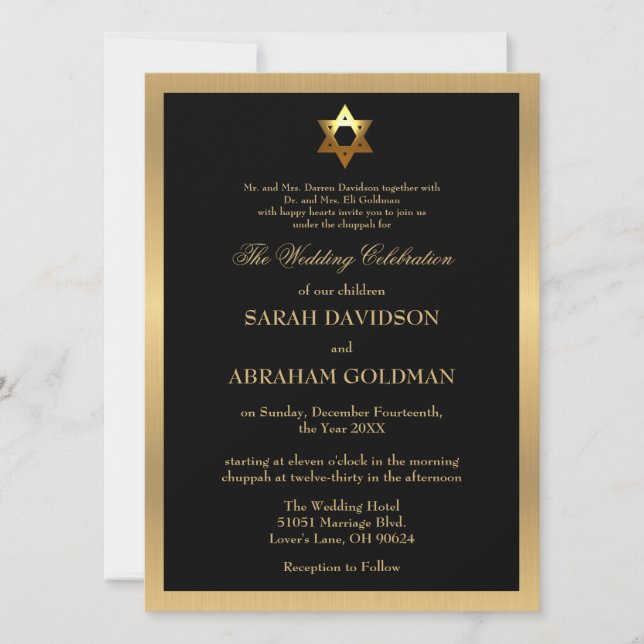 Gold Black Formal Traditional Jewish Wedding Invitation (Front)