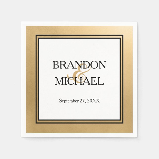 Gold Black Formal Wedding Paper Napkin (Front)