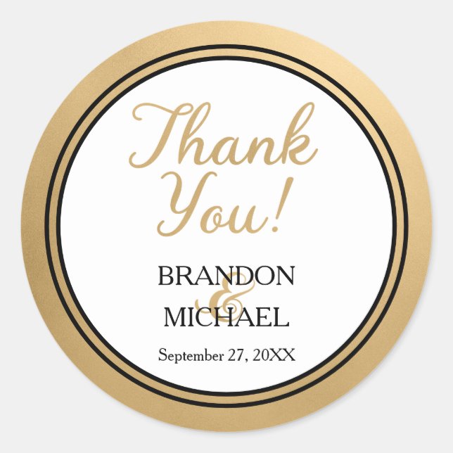 Gold Black Formal Wedding Thank You Round Sticker (Front)