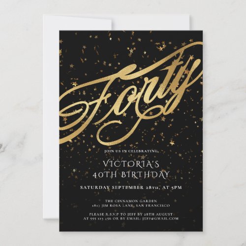 Gold Black Forty 40th Birthday Faux Foil Confetti