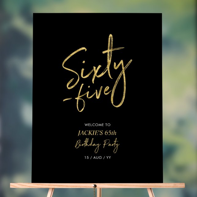 Gold & Black Forty 65th Birthday Party Welcome Acrylic Sign (Neutral)