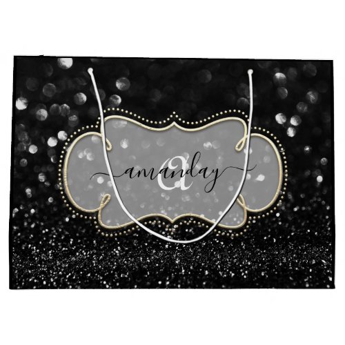 Gold  Black Framed Royal Monogram Name  VIP Large Gift Bag