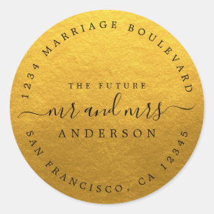 Gold Black Future Mr Mrs Return Address Classic Round Sticker