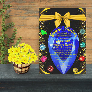 Gold & Black Gemstones Diamond Wedding Anniversary Invitation