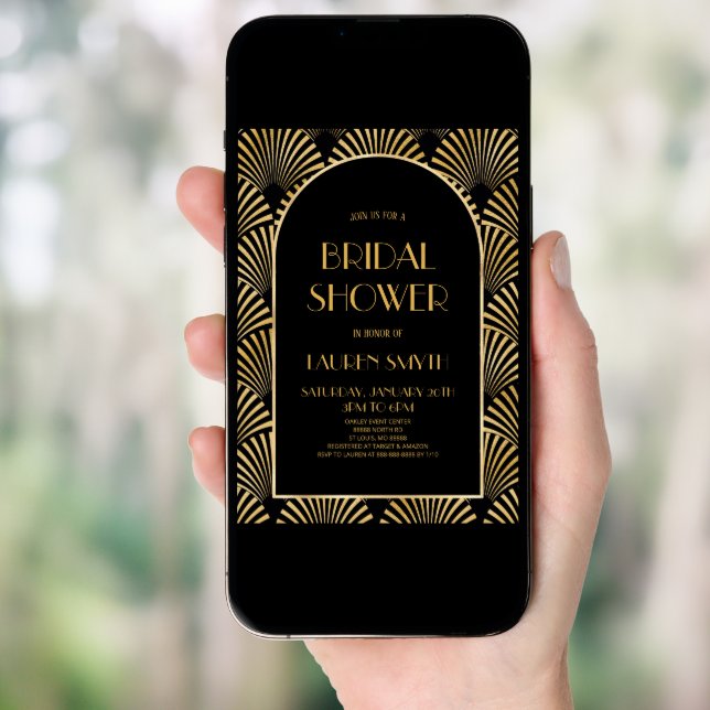 Gold Black Geometric Art Deco Bridal Shower Invitation (Front Digital)