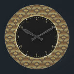 Gold & Black Geometric Art Deco Waves Large Clock<br><div class="desc">Gold tones geometric art-deco abstract waves seamless pattern. If you need any help customizing any of my designs,  contact ArtOnWear designer. Free text formatting with live help available by request.</div>