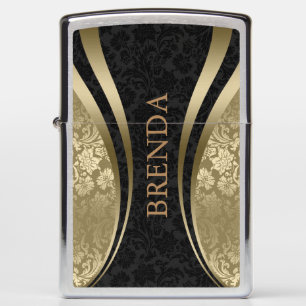 Gold & Black Geometric Design Damask Accent Zippo Lighter