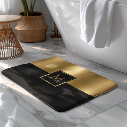 Gold &amp; Black Geometric Design Monogram Bath Mat