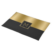 Gold & Black Geometric Design Monogram Cloth Placemat