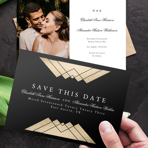 Gold Black Geometric Gatsby Foil Save The Date Announcement