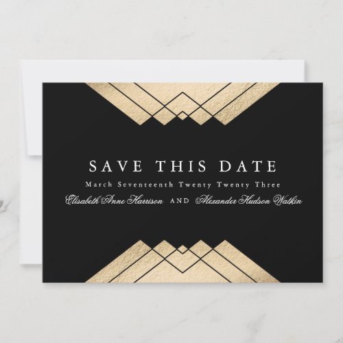 Gold Black Geometric Gatsby QR Code Save The Date Invitation