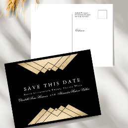 Gold Black Geometric Gatsby Save The Date Announcement Postcard