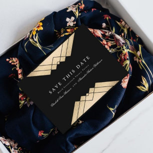 Gold Black Geometric Gatsby save the date budget Flyer