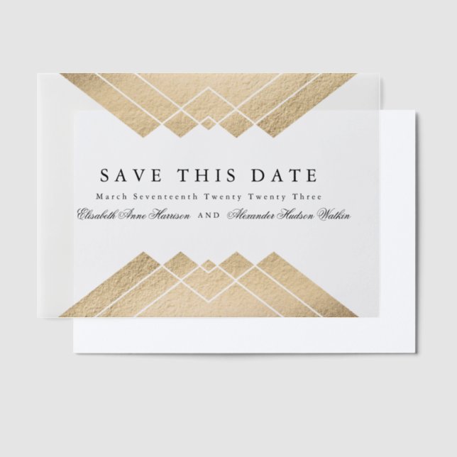 Gold Black Geometric Gatsby Save The Date Vellum Invitations (Offset)