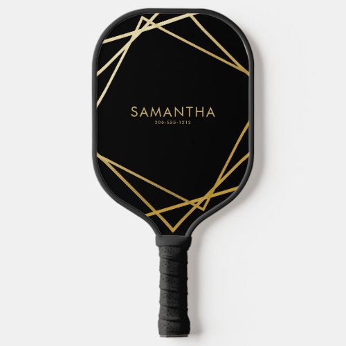 Gold Black Geometric Personalized Name Pickleball Paddle