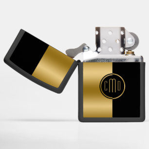 Gold & Black Geometric Split-Screen Monogram Zippo Lighter