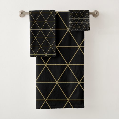 Gold Black Geometric Triangles Boho Glam Minimal  Bath Towel Set