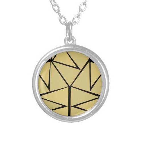 Gold  Black Geometrical Abstract Modern Statement Silver Plated Necklace