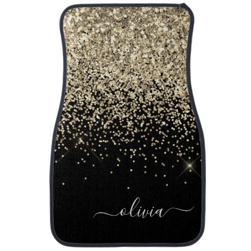 Gold Black Girly Glitter Sparkle Monogram Name Car Car Floor Mat