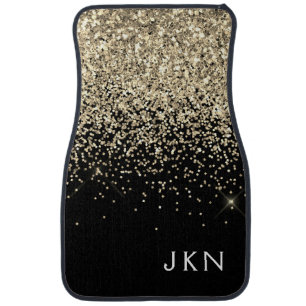 Gold Black Girly Glitter Sparkle Monogram Name Car Car Floor Mat
