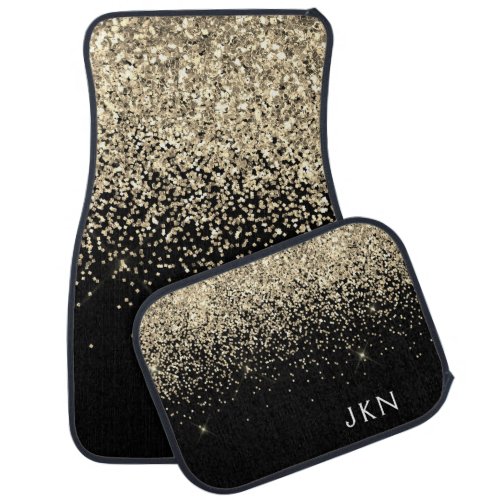 Gold Black Girly Glitter Sparkle Monogram Name Car Floor Mat