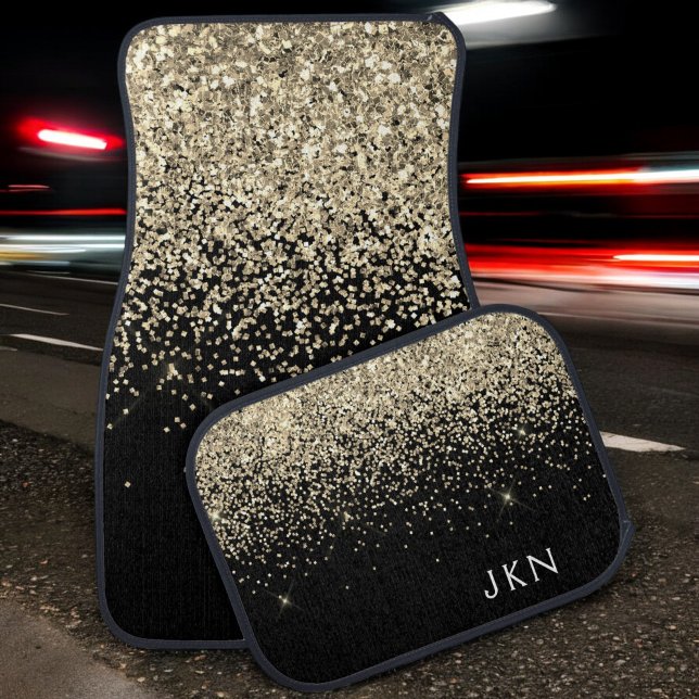 Gold Black Girly Glitter Sparkle Monogram Name Car Floor Mat (Creator Uploaded)